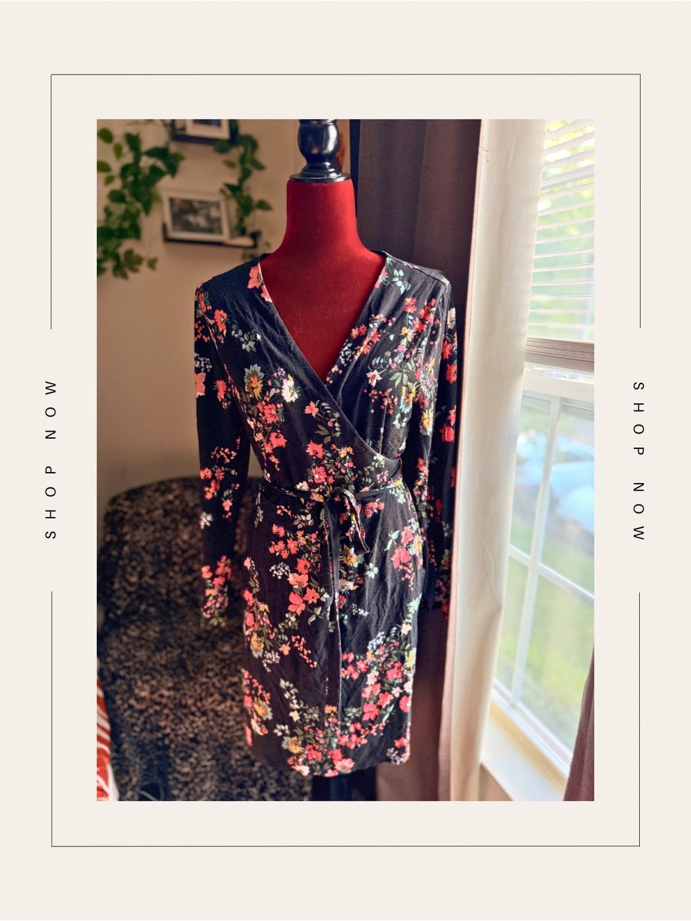 LOFT Black Floral Blouse with Pink and Green Print